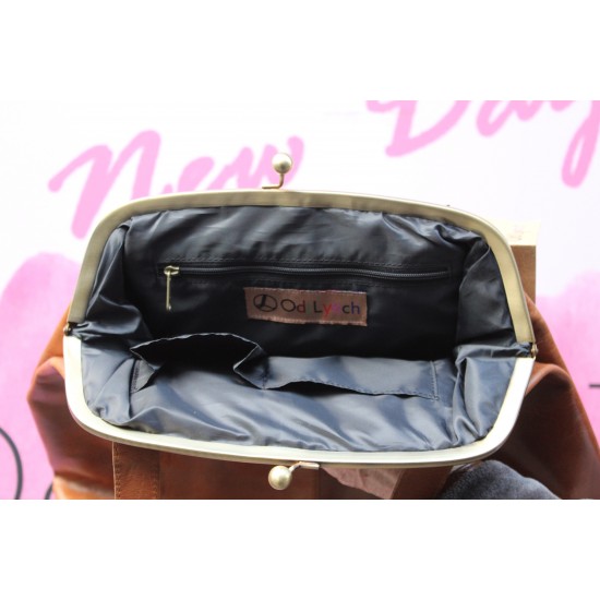 Maya Large Top Clip Tan Leather Handbag 